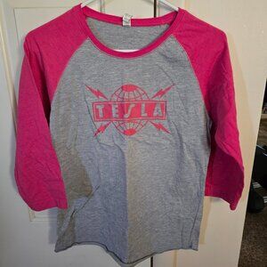 Live & Tell Tesla Rock Band 3/4 Sleeve Jersey Concert Pink/Gray Ladies Medium